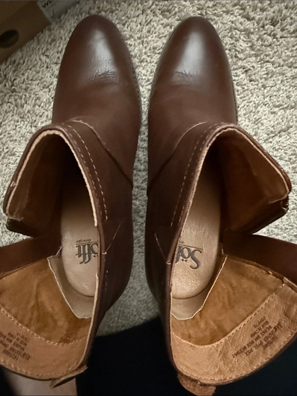 Sofft Brown Leather Ankle Booties with Side Zip